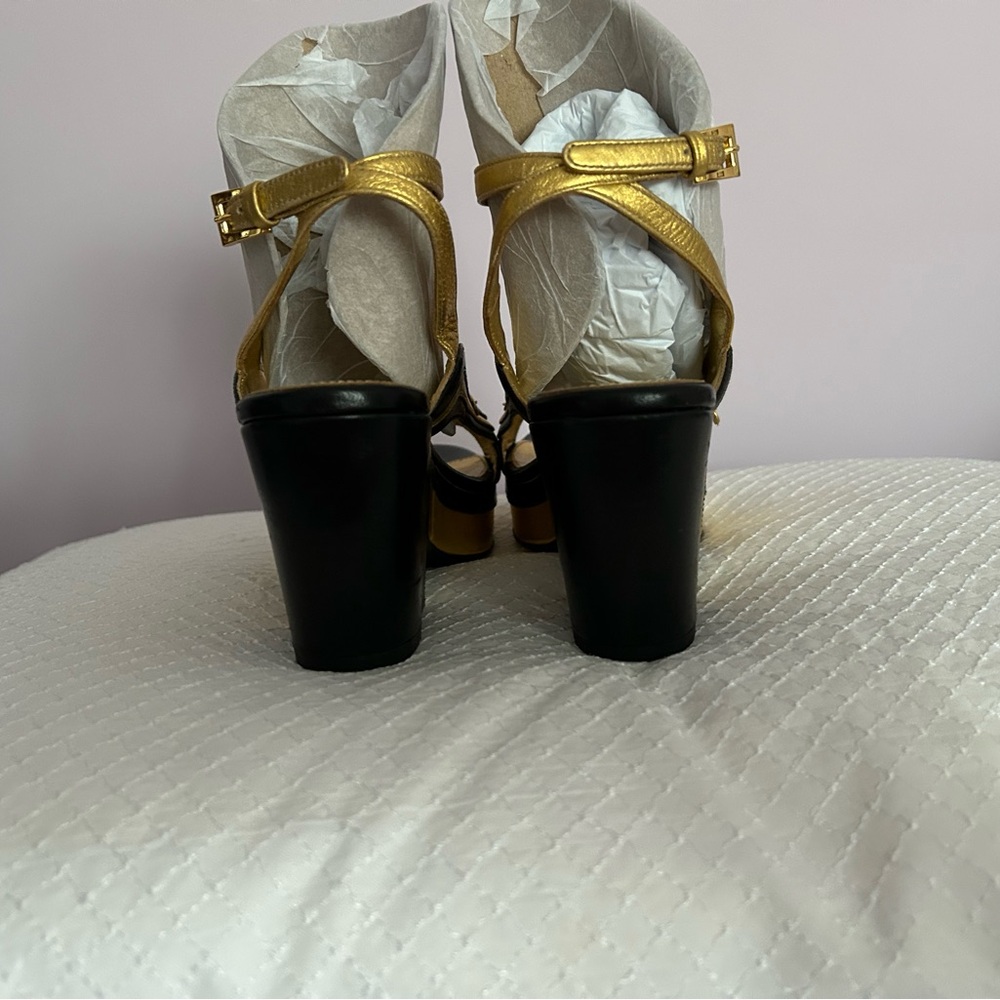 Prada Black and Gold Platform Sandals - Picture 4 of 6